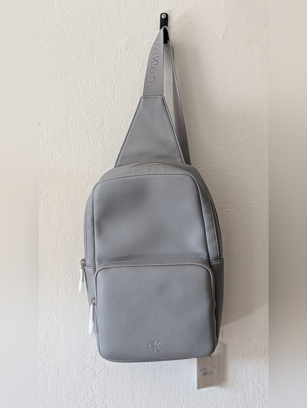 Calvin Klein Light Gray Pebbled Sling Bag